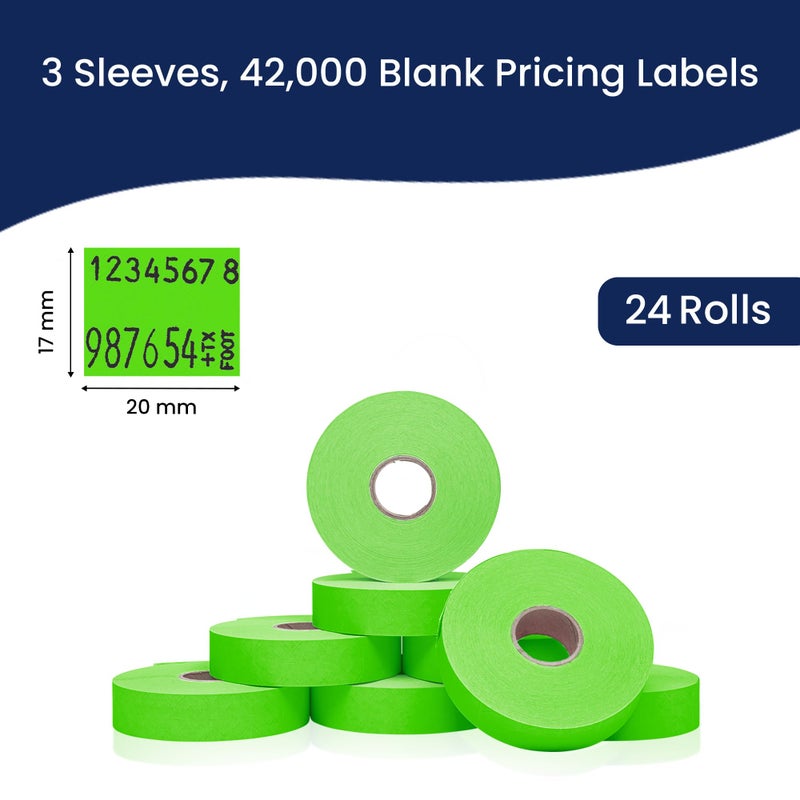 Perco Fluorescent Green Pricing Labels for Monarch 1136 Price Gun â€“ 3 Sleeves, 24 Rolls Value Pack - 42,000 Price Marking Labels â€“ with Ink Rolls Included - Image 3